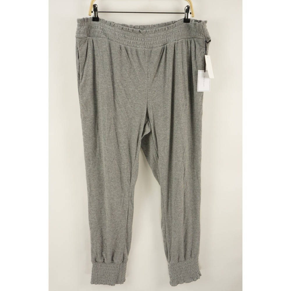 New $79 1.STATE Smocked Rib Knit Joggers Women's 2X Gray Soft Stretch Sweatpant